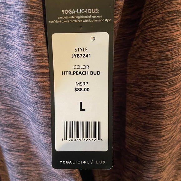 Yogalicious LUX FITTED FULL ZIP ATHLETIC TOP IN HEATHER PINKY PEACH COLOR - Picture 9 of 9